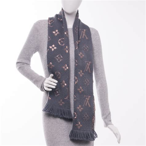 louis vuitton logomania scarf grey|louis vuitton checkered scarf.